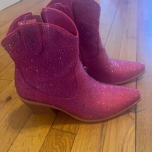 Pink Rhinestone Embellished Women's Western Boots